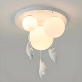 Hallway White Ball Hanging Bear Glass Flush Mount Light Image - 8