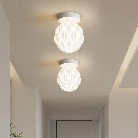 Hallway White Ball Resin Semi-Flush Mount Ceiling Light Image - 1