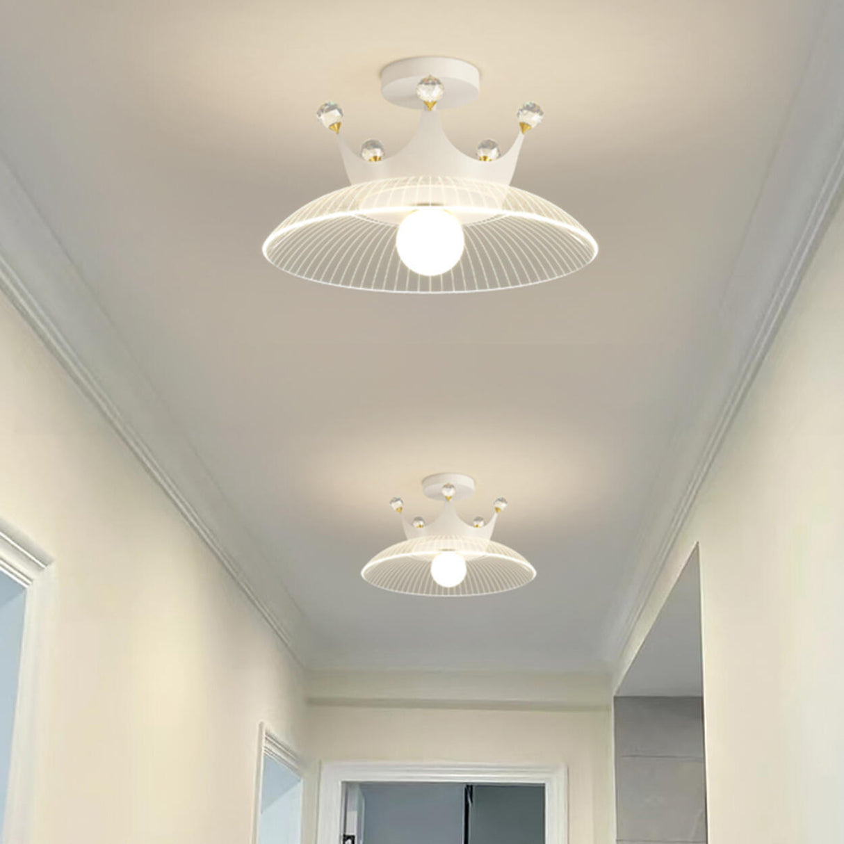 Hallway White Crown Barn Semi-Flush Mount Ceiling Light Image - 3