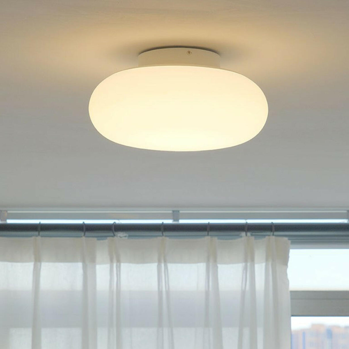 Hallway White Drum LED Semi-Flush Mount Ceiling Light Image - 1