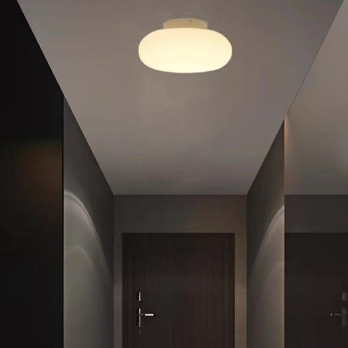 Hallway White Drum LED Semi-Flush Mount Ceiling Light Image - 4