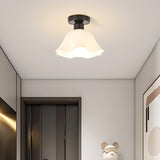 Hallway White Flower Semi-Flush Mount Ceiling Lamp Image - 1