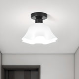 Hallway White Flower Semi-Flush Mount Ceiling Lamp Image - 2