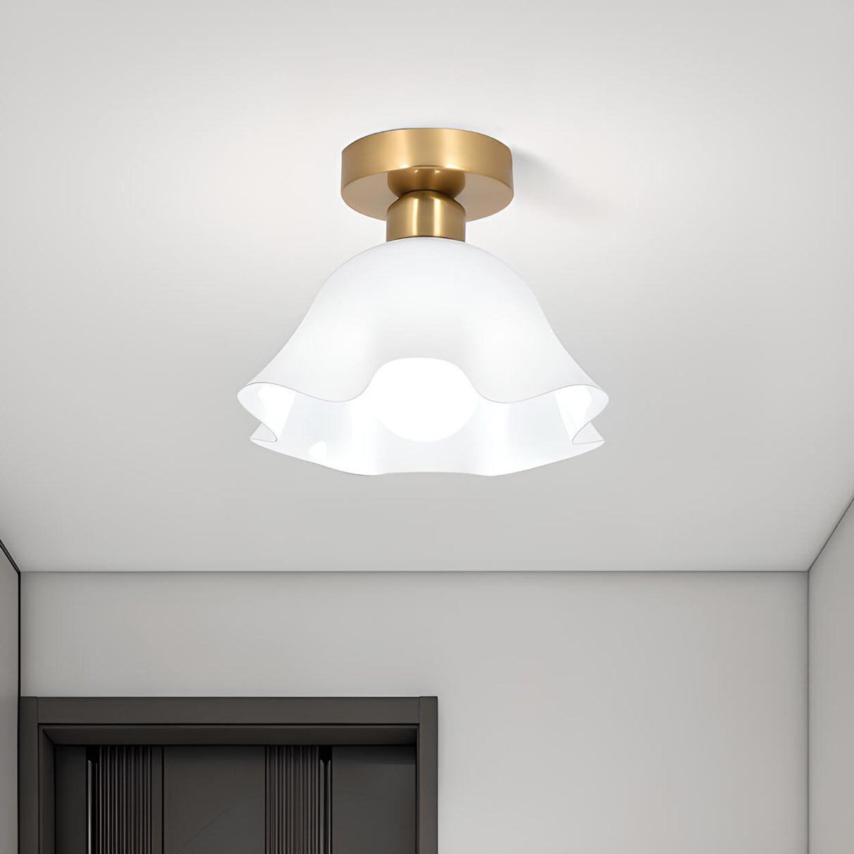 Hallway White Flower Semi-Flush Mount Ceiling Lamp Image - 3