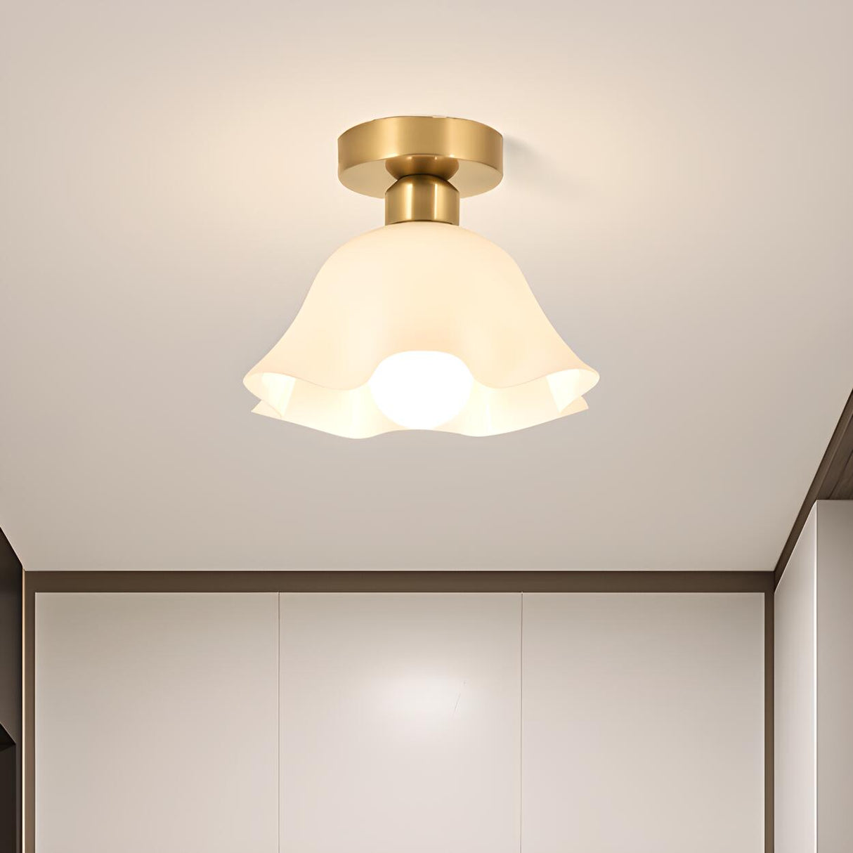 Hallway White Flower Semi-Flush Mount Ceiling Lamp Image - 4