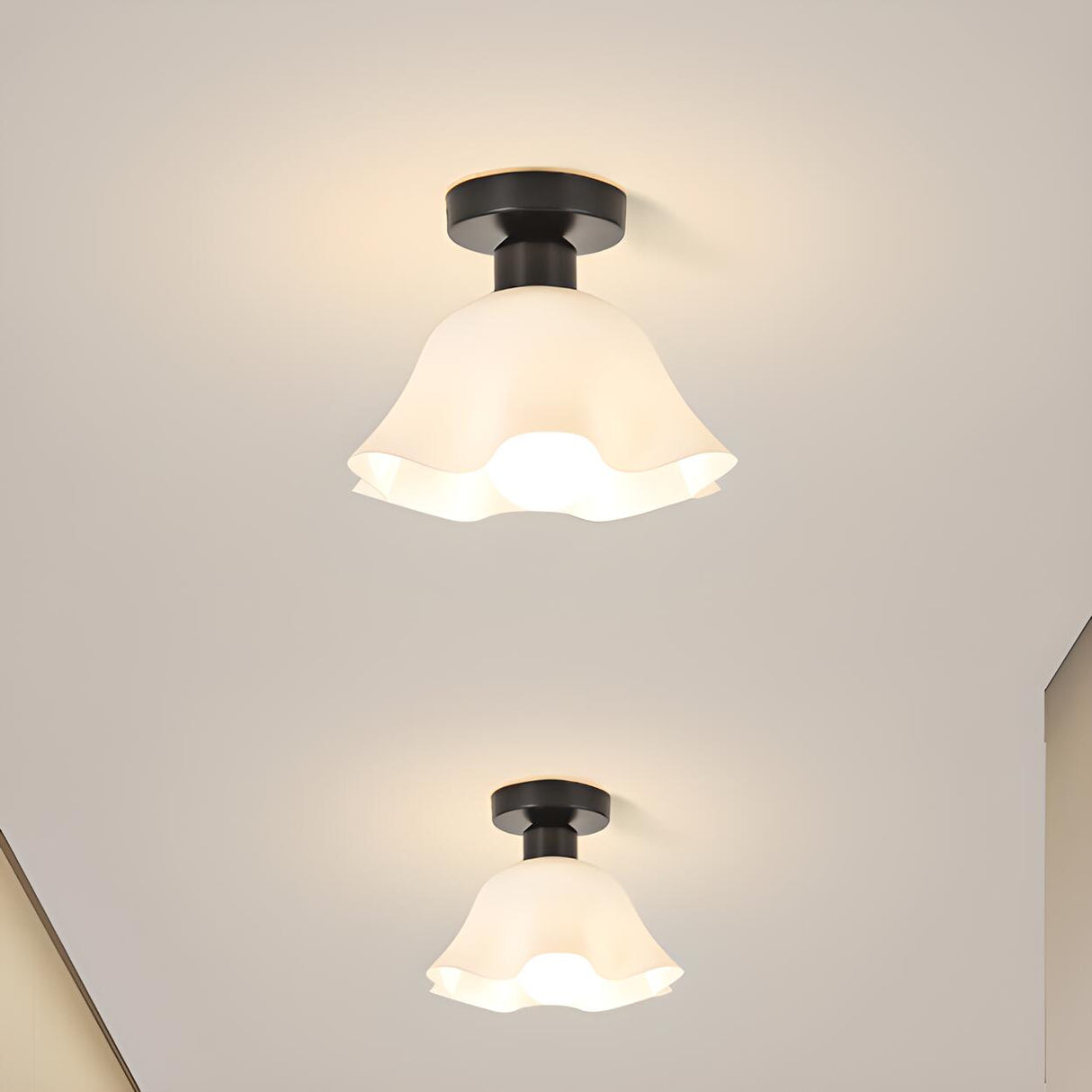 Hallway White Flower Semi-Flush Mount Ceiling Lamp Image - 5