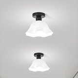 Hallway White Flower Semi-Flush Mount Ceiling Lamp Image - 6