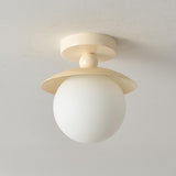 Hallway White Glass Ball Semi-Flush Mount Ceiling Light Image - 10