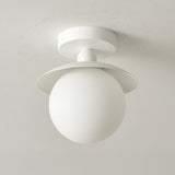 Hallway White Glass Ball Semi-Flush Mount Ceiling Light Image - 11