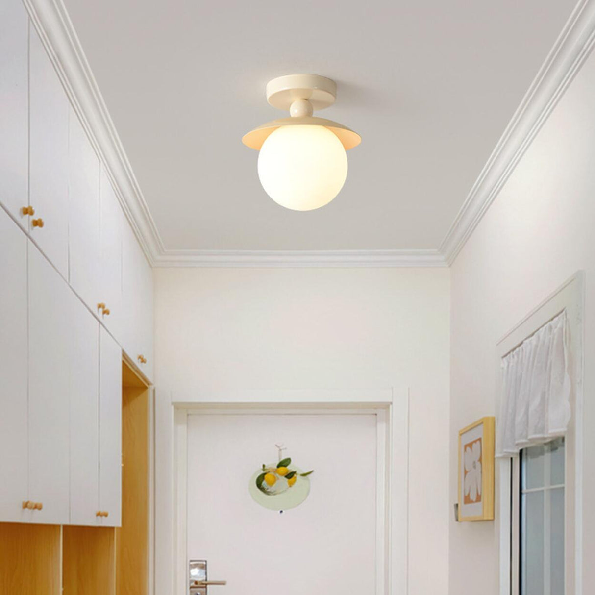 Hallway White Glass Ball Semi-Flush Mount Ceiling Light Image - 3