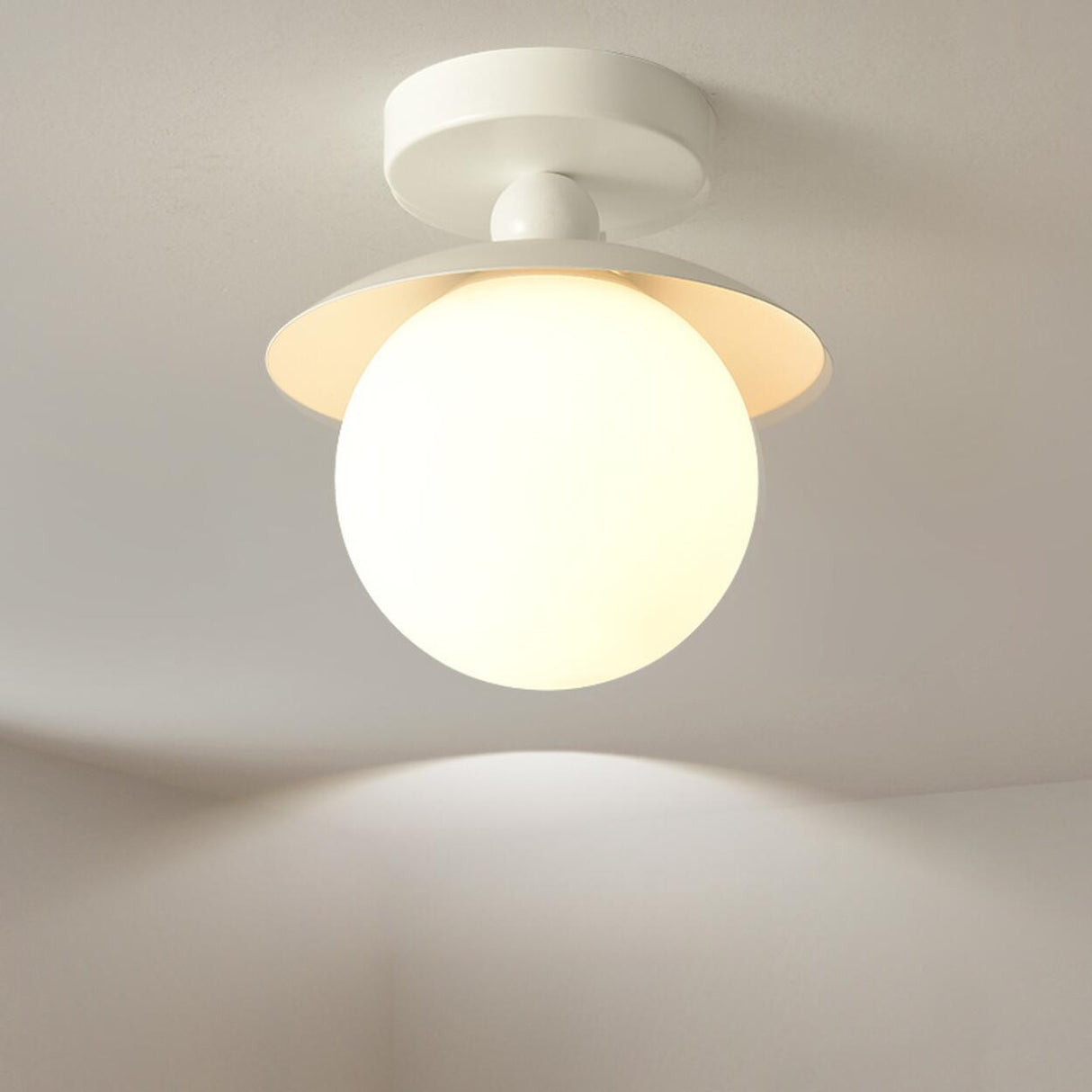 Hallway White Glass Ball Semi-Flush Mount Ceiling Light Image - 5