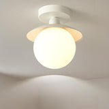 Hallway White Glass Ball Semi-Flush Mount Ceiling Light Image - 5