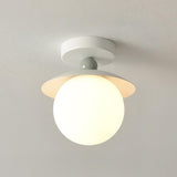 Hallway White Glass Ball Semi-Flush Mount Ceiling Light Image - 7