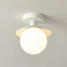 Hallway White Glass Ball Semi-Flush Mount Ceiling Light Image - 9