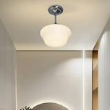 Hallway White Glass Geometric Semi-Flush Mount Light Image - 1