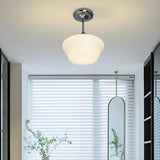 Hallway White Glass Geometric Semi-Flush Mount Light Image - 2