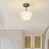 Hallway White Glass Geometric Semi-Flush Mount Light Image - 3