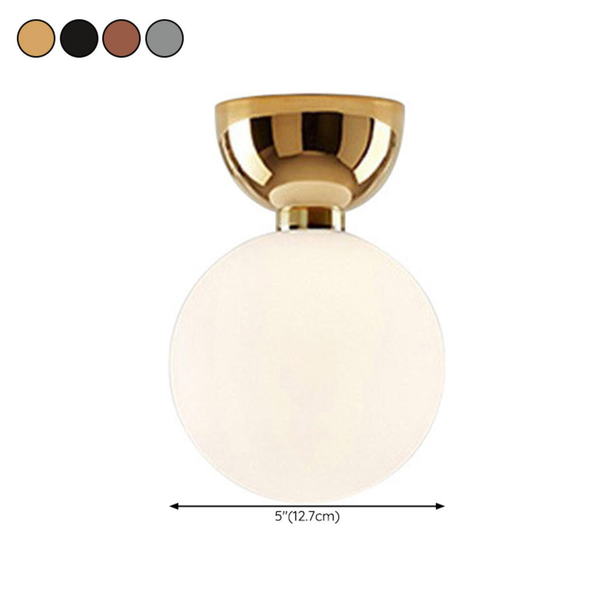 Hallway White Glass Globe Black Semi-Flush Mount Light 