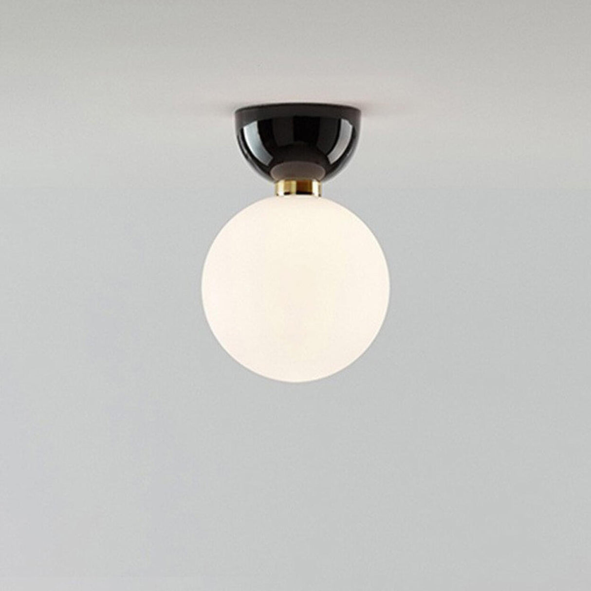 Hallway White Glass Globe Black Semi-Flush Mount Light Image - 2