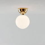 Hallway White Glass Globe Black Semi-Flush Mount Light Image - 5