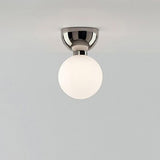 Hallway White Glass Globe Black Semi-Flush Mount Light Image - 7