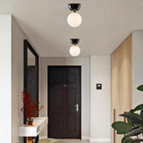 Hallway White Glass Globe Black Semi-Flush Mount Light Image - 8