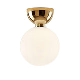 Hallway White Glass Globe Black Semi-Flush Mount Light Image - 9