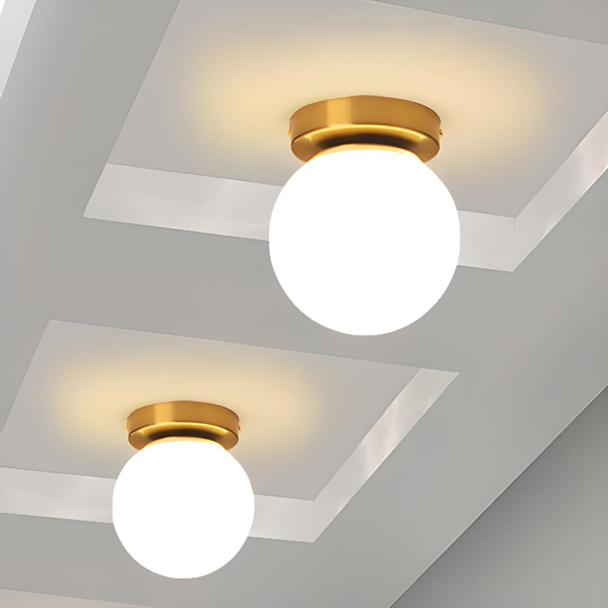 Hallway White Globe Semi-Flush Mount Ceiling Light Image - 13