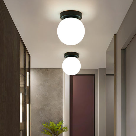 Hallway White Globe Semi-Flush Mount Ceiling Light Image - 2