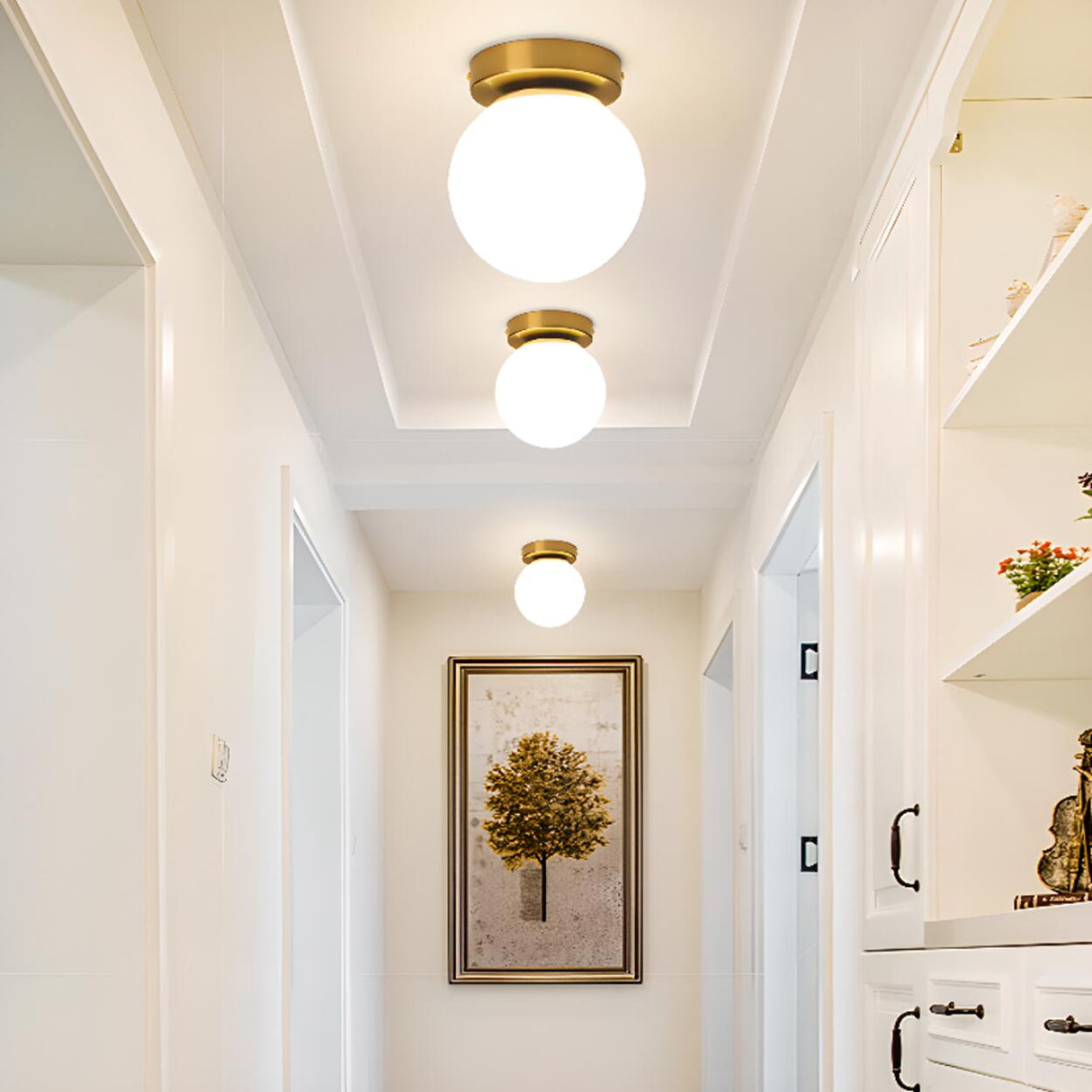 Hallway White Globe Semi-Flush Mount Ceiling Light Image - 4