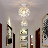 Hallway White Hollow Globe Crystal Semi-Flush Light Image - 1