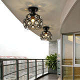 Hallway White Hollow Globe Crystal Semi-Flush Light Image - 5