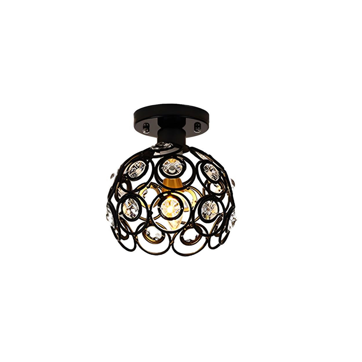 Hallway White Hollow Globe Crystal Semi-Flush Light Image - 7