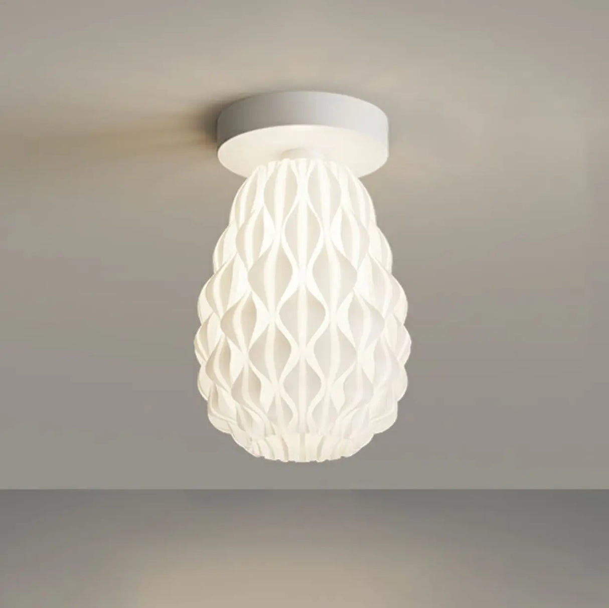 Hallway White Oval Textured Resin Semi-Flush Mount Lamp Image - 5