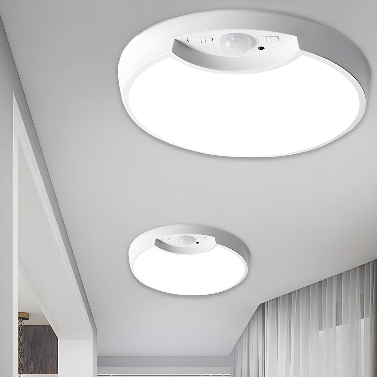 Hallway White Round Sensor LED Flush Mount Ceiling Lamp Image - 3