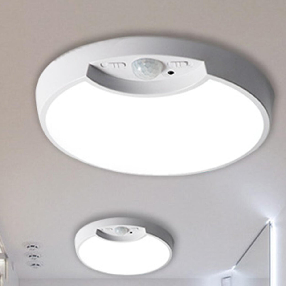 Hallway White Round Sensor LED Flush Mount Ceiling Lamp Image - 4