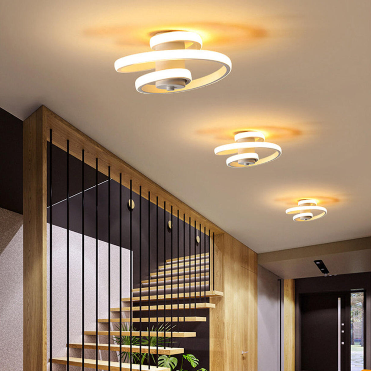 Hallway White Spiral LED Semi-Flush Mount Ceiling Light Image - 4