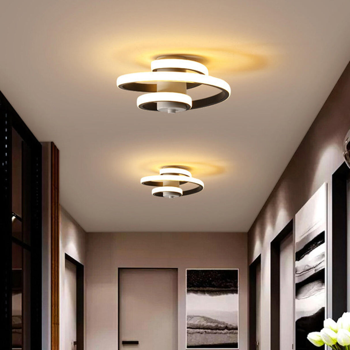 Hallway White Spiral LED Semi-Flush Mount Ceiling Light Image - 5