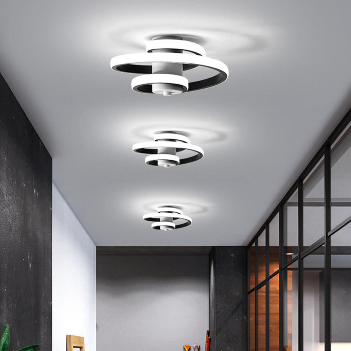 Hallway White Spiral LED Semi-Flush Mount Ceiling Light Image - 6