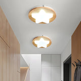 Hallway Wood Star Dimmable LED Flush Mount Ceiling Lamp Image - 15