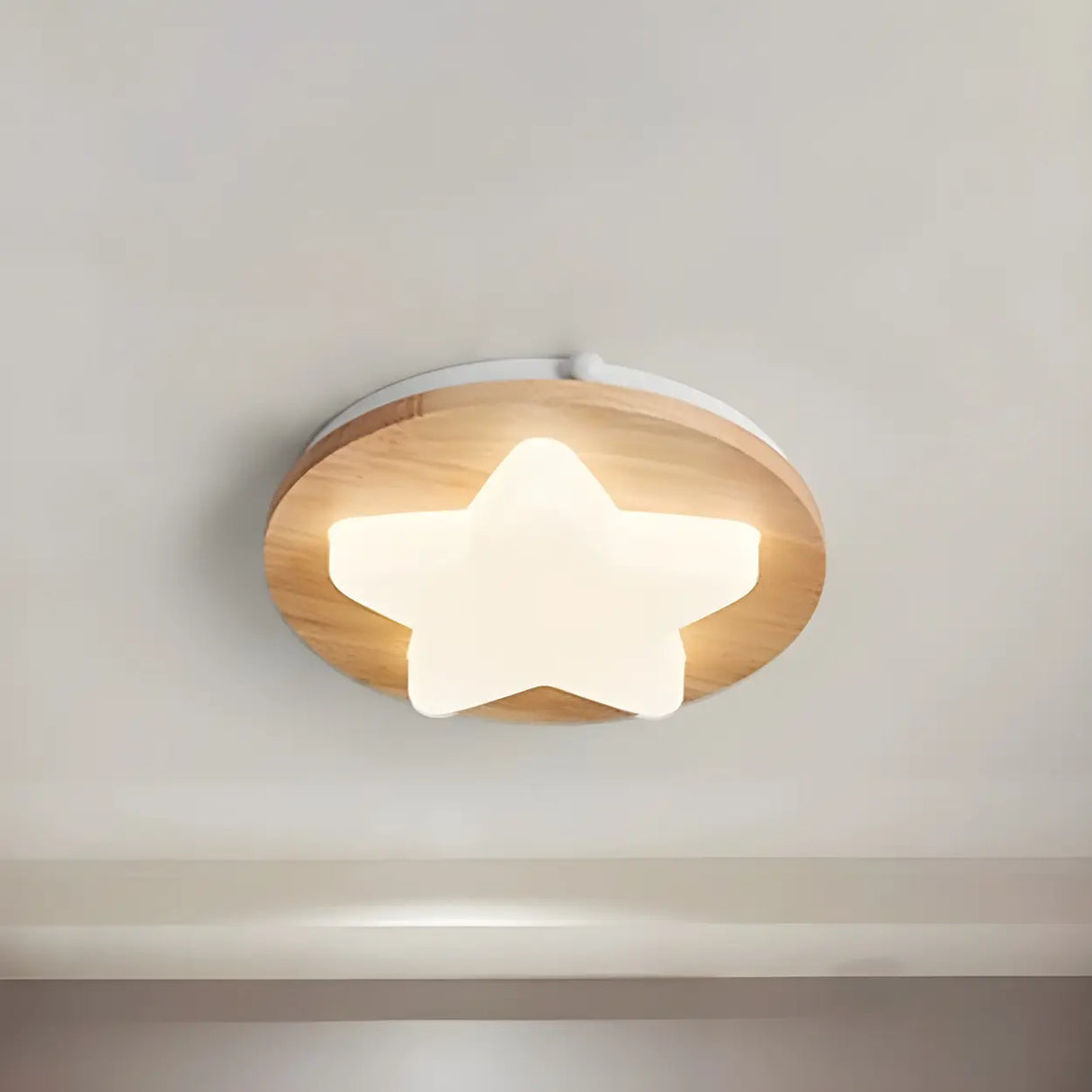 Hallway Wood Star Dimmable LED Flush Mount Ceiling Lamp Image - 2