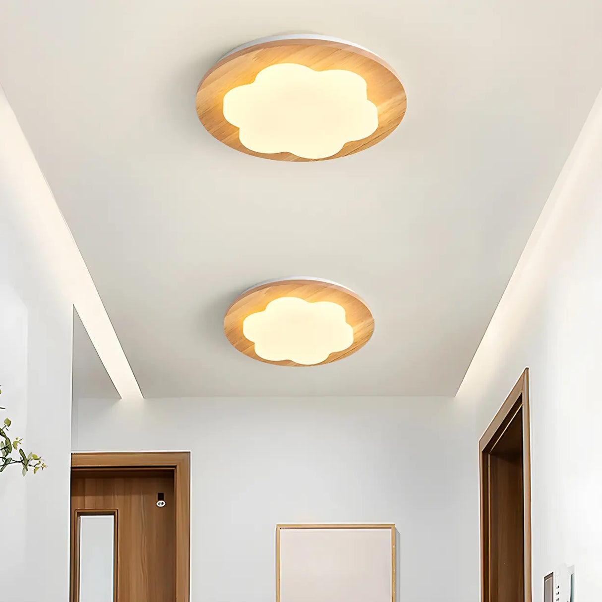 Hallway Wood Star Dimmable LED Flush Mount Ceiling Lamp Image - 4