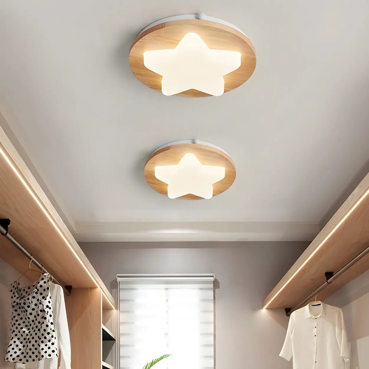 Hallway Wood Star Dimmable LED Flush Mount Ceiling Lamp Image - 5