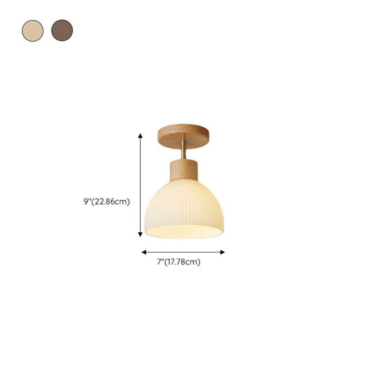 Hallway Wood White Glass Dome Semi-Flush Mount Light 