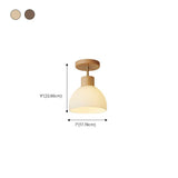 Hallway Wood White Glass Dome Semi-Flush Mount Light #size