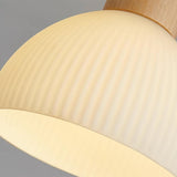 Hallway Wood White Glass Dome Semi-Flush Mount Light Image - 8