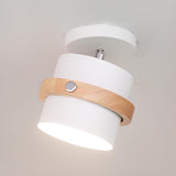 Hallway Wooden Green Cylinder Semi-Flush Mount Light Image - 8