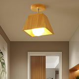 Hallway Wooden Trapezoid Semi-Flush Mount Ceiling Light Image - 1