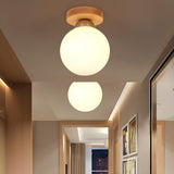 Hallway Wooden Trapezoid Semi-Flush Mount Ceiling Light Image - 3