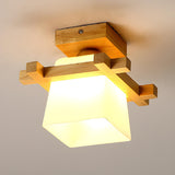 Hallway Wooden Trapezoid Semi-Flush Mount Ceiling Light Image - 4